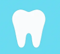 Cartoon illustration of tooth on a light blue background.